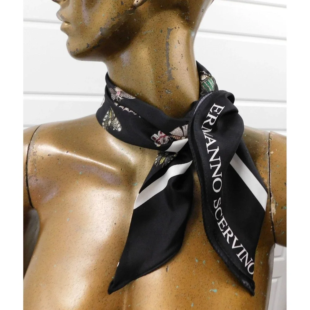 ERMANNO‎ SCERVINO 100% Silk Scarf Black Multi Insect